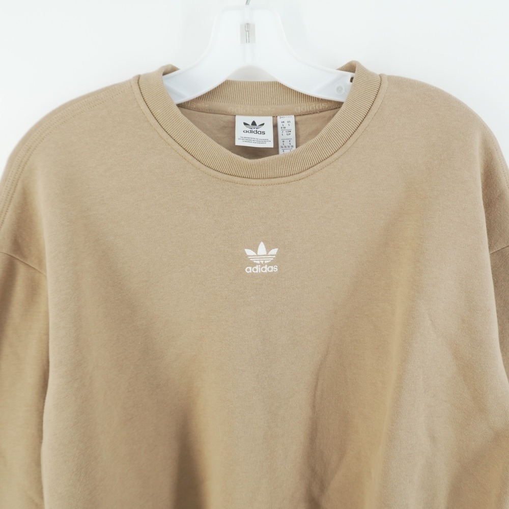 Adidas Sweatshirt Mens Small Tan Trefoil Logo Crewneck Pullover Khaki Retro Y2K